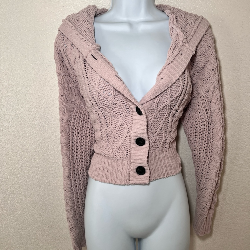 AMERICAN EAGLE CABLE KNIT HOODIE CARDIGAN XS